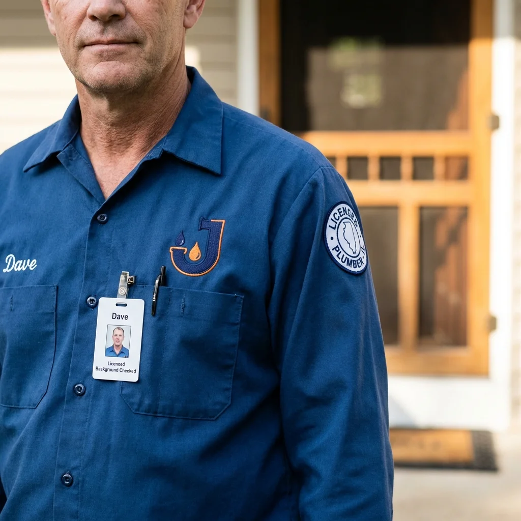 Licensed plumber showing ID badge in Charles City, VA