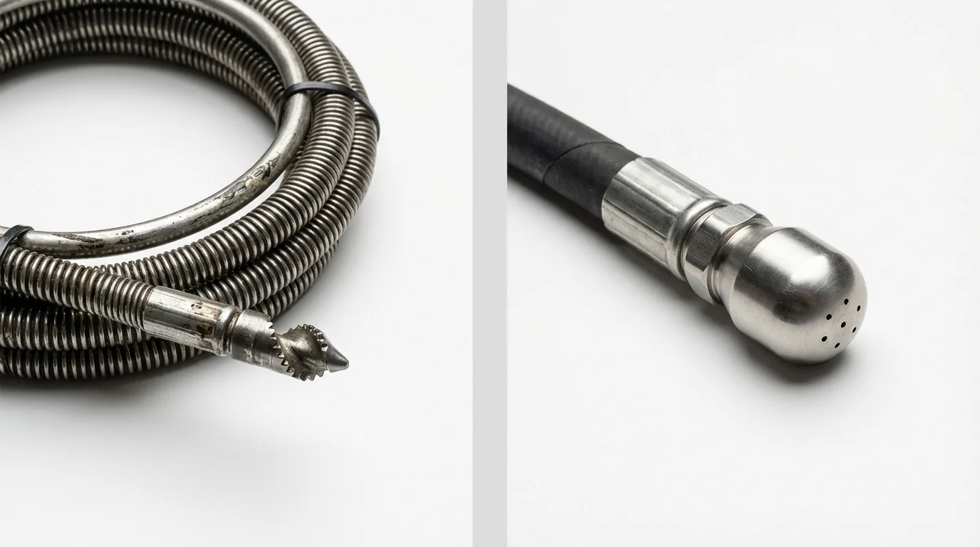 Drain snake cable and hydro jetting nozzle used for drain cleaning in Charles City, VA